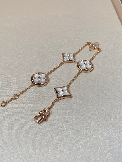 [Love Lucky]STAR AND SUN 5 MOTIF MOP PINK GOLD BRACELET