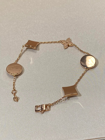 [Love Lucky]STAR AND SUN 5 MOTIF MOP PINK GOLD BRACELET