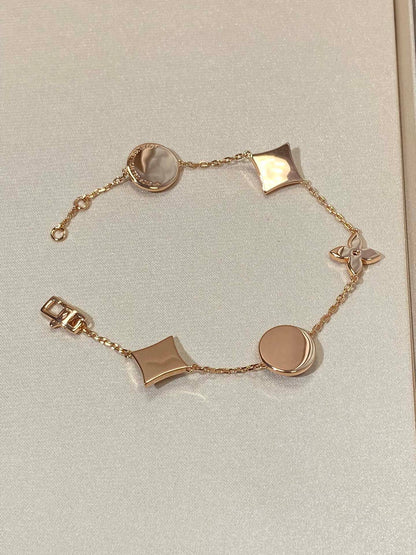 [Love Lucky]STAR AND SUN 5 MOTIF MOP PINK GOLD BRACELET