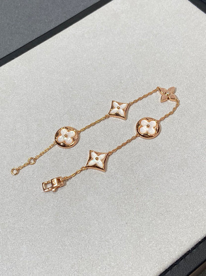 [Love Lucky]STAR AND SUN 5 MOTIF MOP PINK GOLD BRACELET