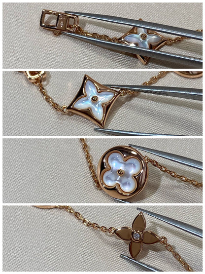 [Love Lucky]STAR AND SUN 5 MOTIF MOP PINK GOLD BRACELET
