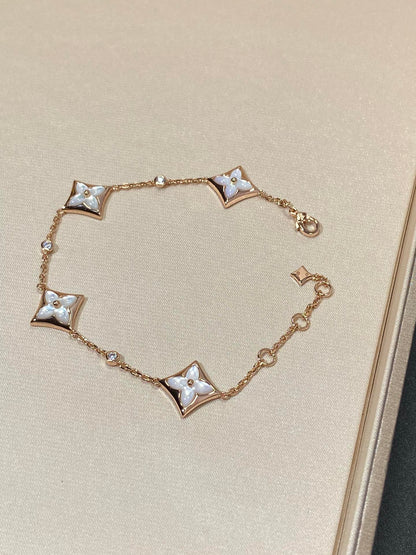 [Love Lucky]STAR 4 MOTIF MOP DIAMOND PINK GOLD BRACELET