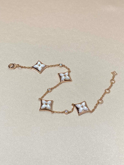 [Love Lucky]STAR 4 MOTIF MOP DIAMOND PINK GOLD BRACELET