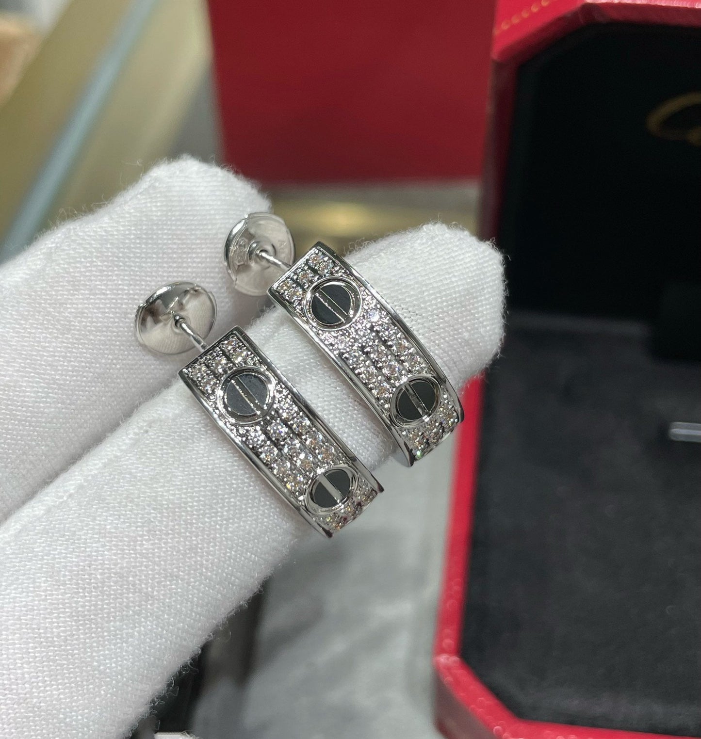 [Love Lucky]LOVE CERAMIC DIAMOND PAVED SILVER EARRINGS