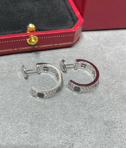 [Love Lucky]LOVE CERAMIC DIAMOND PAVED SILVER EARRINGS