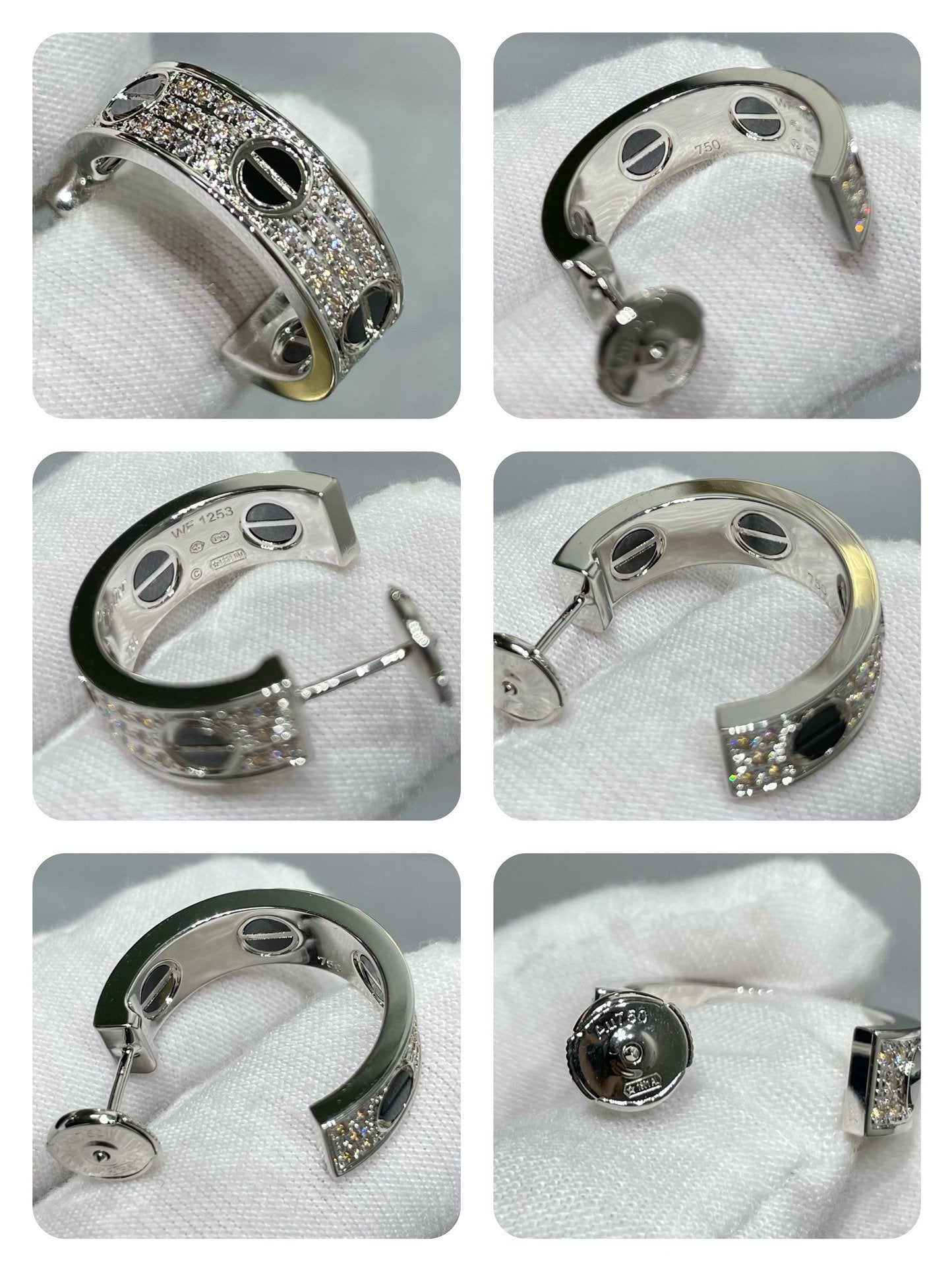 [Love Lucky]LOVE CERAMIC DIAMOND PAVED SILVER EARRINGS