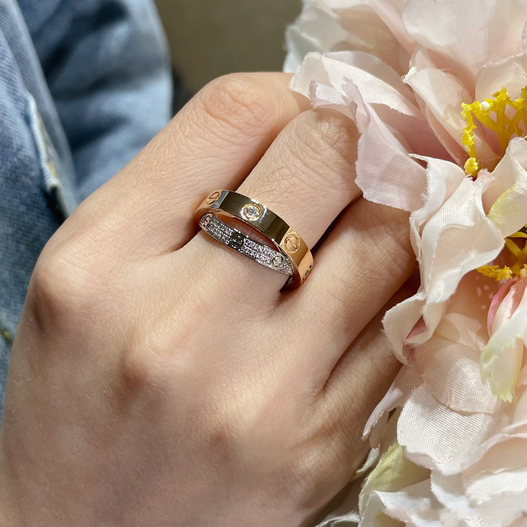 [Love Lucky]LOVE PINK GOLD SILVER DIAMOND DOUBLE RING