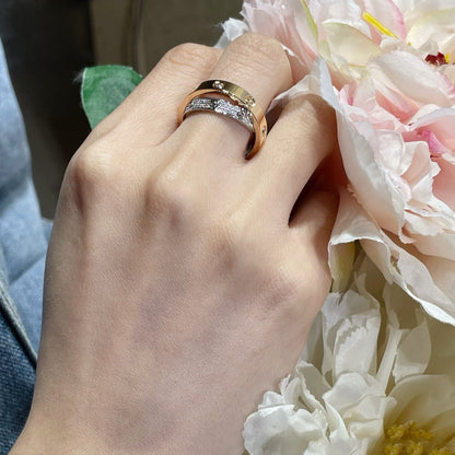 [Love Lucky]LOVE PINK GOLD SILVER DIAMOND DOUBLE RING