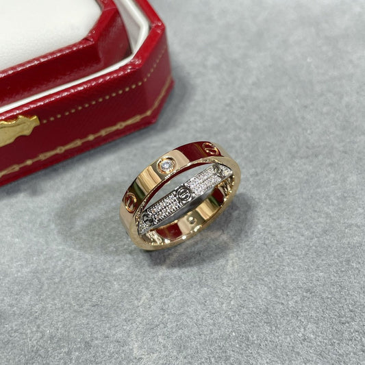 [Love Lucky]LOVE PINK GOLD SILVER DIAMOND DOUBLE RING