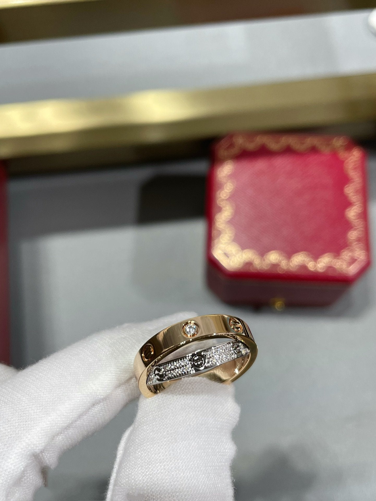 [Love Lucky]LOVE PINK GOLD SILVER DIAMOND DOUBLE RING