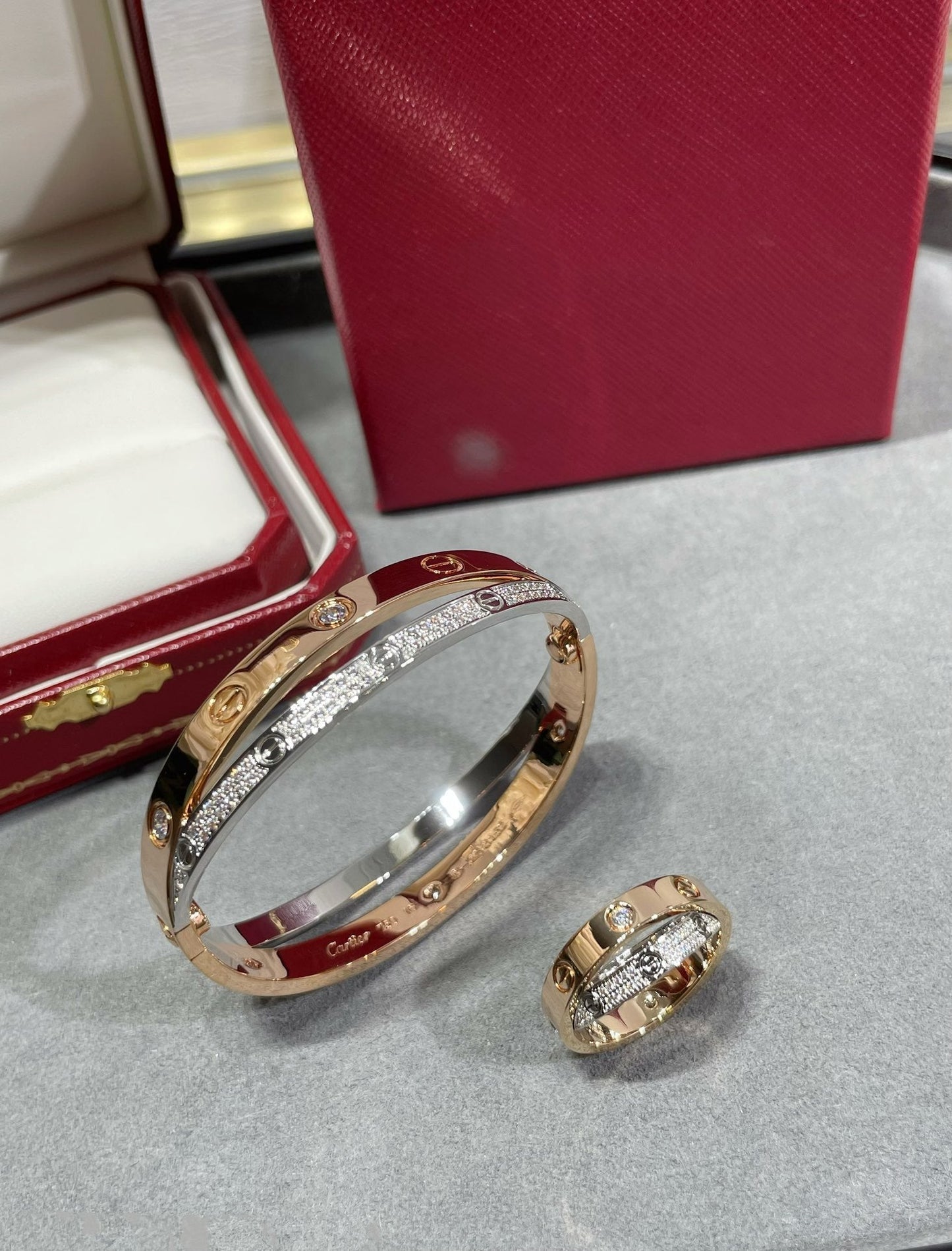[Love Lucky]LOVE PINK GOLD SILVER DIAMOND DOUBLE RING