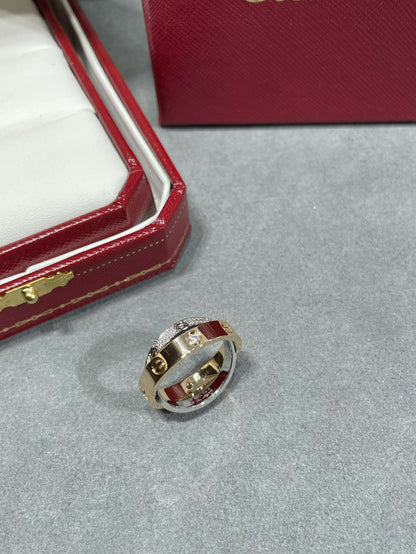 [Love Lucky]LOVE PINK GOLD SILVER DIAMOND DOUBLE RING