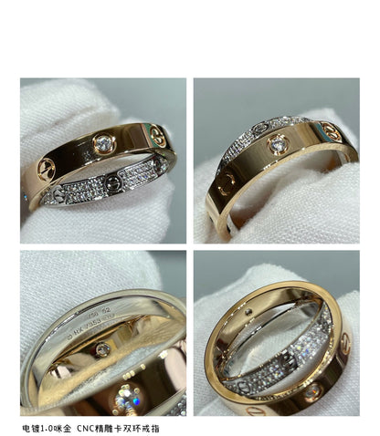 [Love Lucky]LOVE PINK GOLD SILVER DIAMOND DOUBLE RING