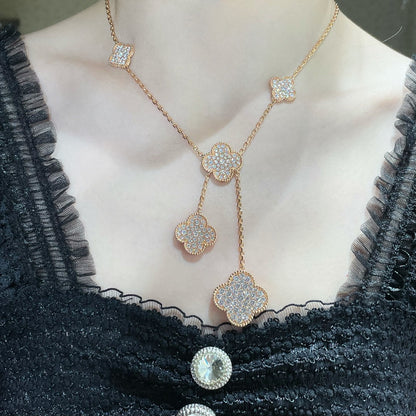 [Love Lucky]CLOVER 6 MOTIF DIAMOND PAVED NECKLACE
