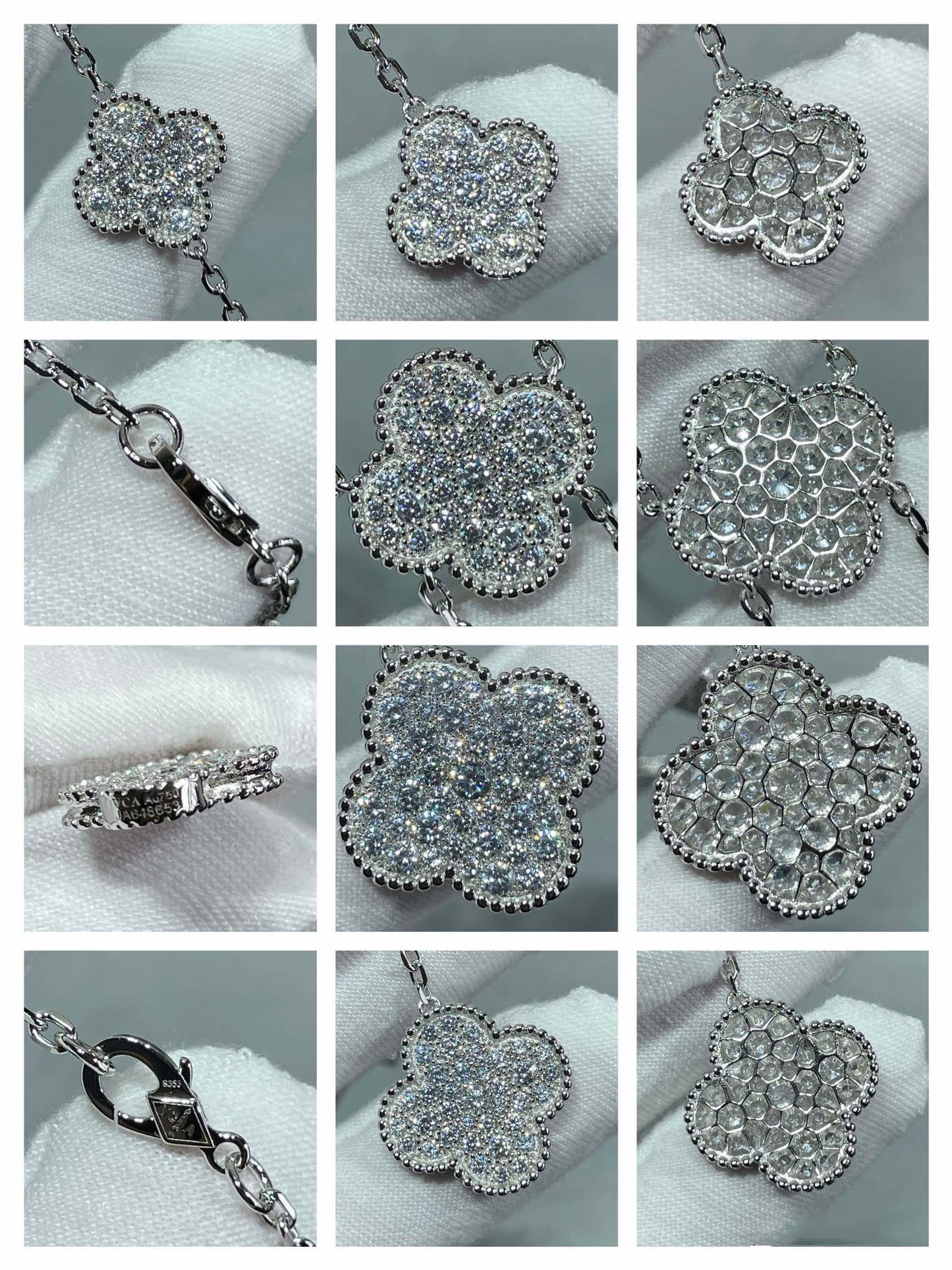 [Love Lucky]CLOVER 6 MOTIF DIAMOND PAVED NECKLACE