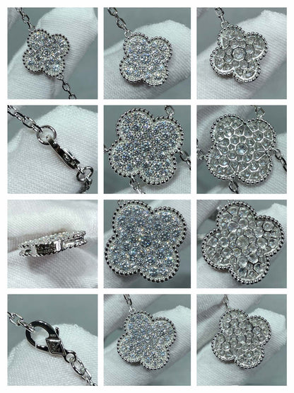 [Love Lucky]CLOVER 6 MOTIF DIAMOND PAVED NECKLACE