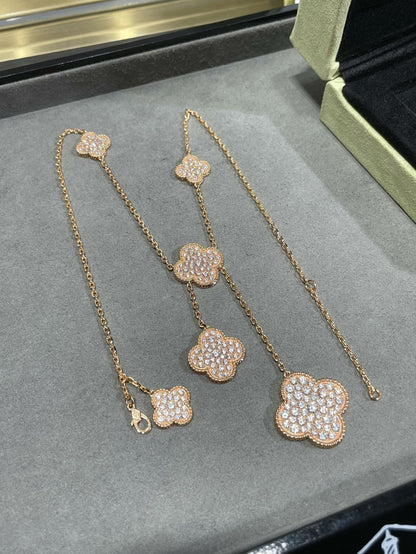 [Love Lucky]CLOVER 6 MOTIF DIAMOND PAVED NECKLACE