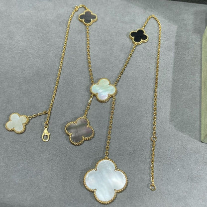 [Love Lucky]CLOVER 6 MOTIF MOP ONYX GOLD NECKLACE