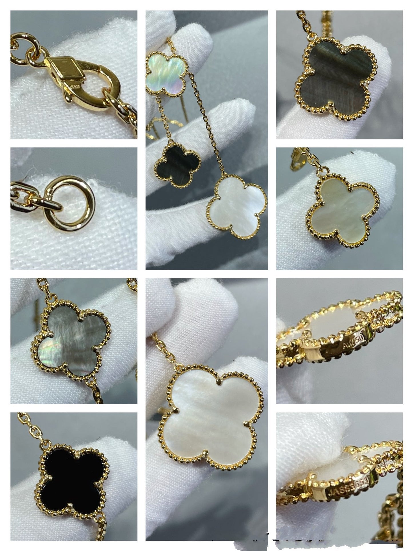 [Love Lucky]CLOVER 6 MOTIF MOP ONYX GOLD NECKLACE