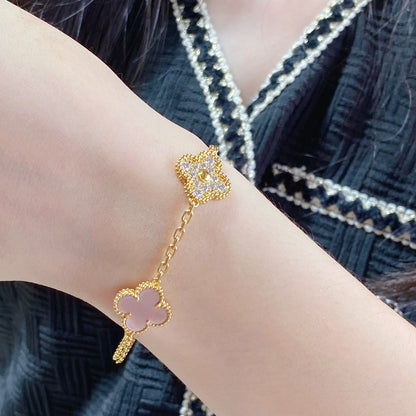 [Love Lucky]CLOVER 5 MOTIF DIAMOND PINK MOP PINK GOLD BRACELET