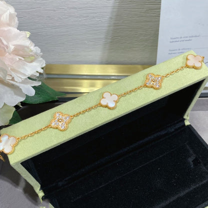 [Love Lucky]CLOVER 5 MOTIF DIAMOND PINK MOP PINK GOLD BRACELET