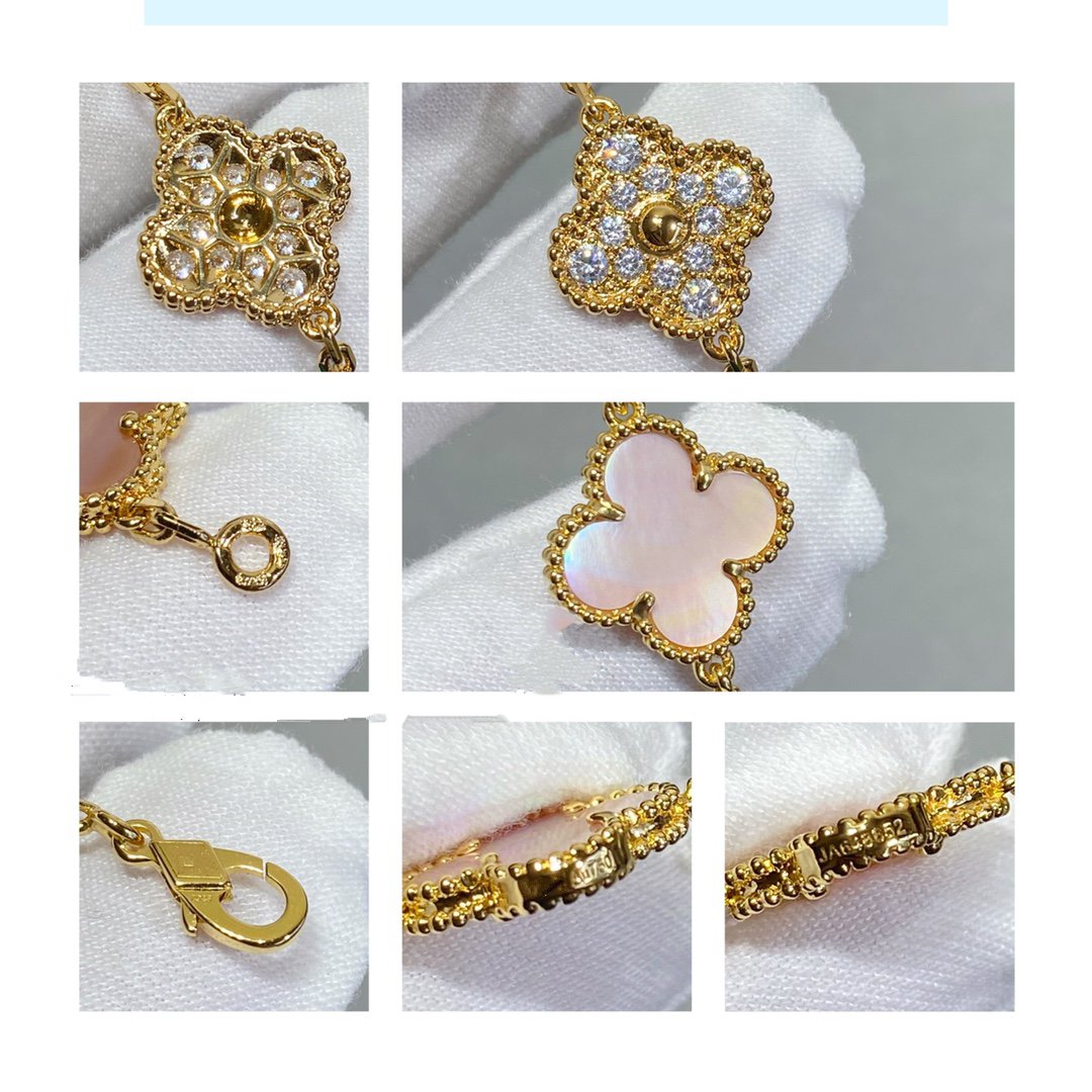 [Love Lucky]CLOVER 5 MOTIF DIAMOND PINK MOP PINK GOLD BRACELET