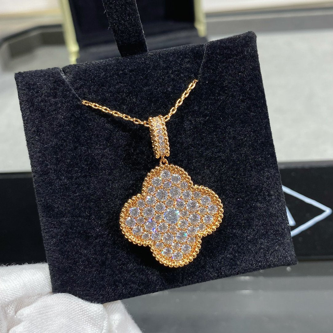 [Love Lucky]CLOVER 25MM LARGE PEDANT DIAMOND PAVED LONG NECKLACE