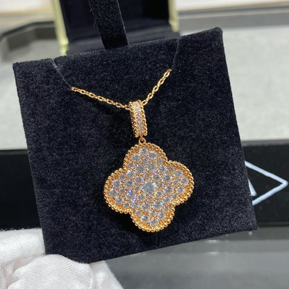 [Love Lucky]CLOVER 25MM LARGE PEDANT DIAMOND PAVED LONG NECKLACE