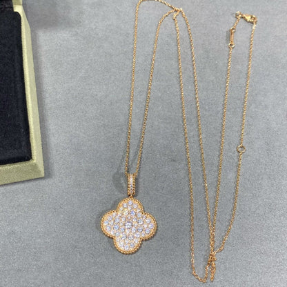 [Love Lucky]CLOVER 25MM LARGE PEDANT DIAMOND PAVED LONG NECKLACE