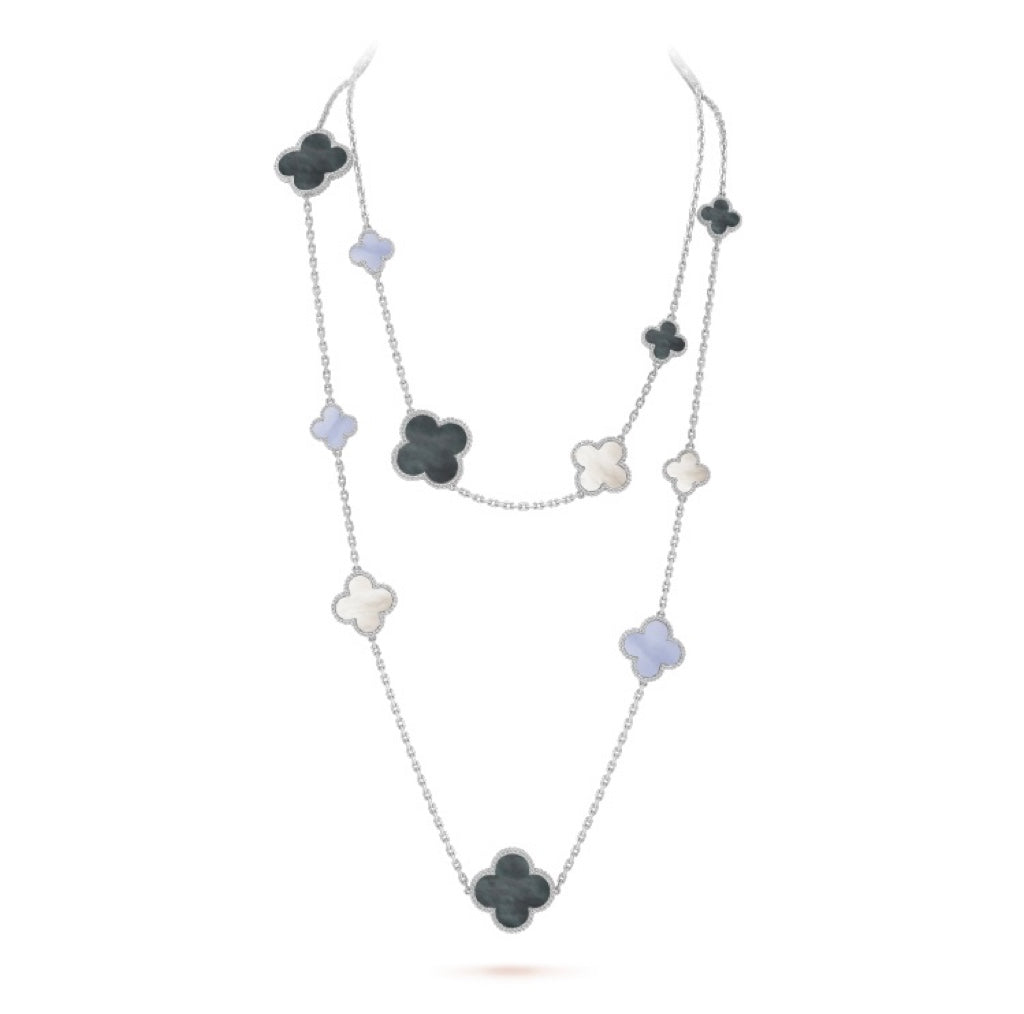 [Love Lucky]CLOVER 16 MOTIF CHALCEDONY MOP SILVER NECKLACE