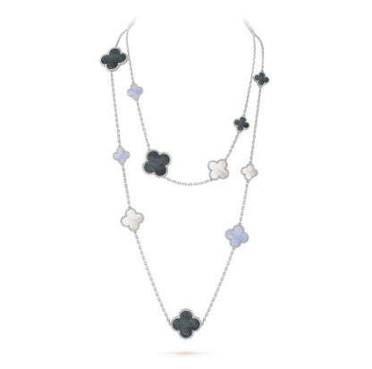 [Love Lucky]CLOVER 16 MOTIF CHALCEDONY MOP SILVER NECKLACE