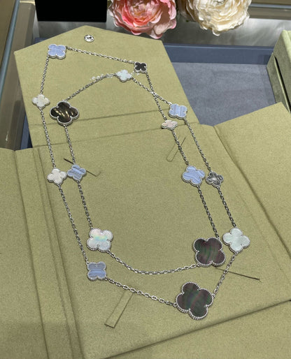 [Love Lucky]CLOVER 16 MOTIF CHALCEDONY MOP SILVER NECKLACE