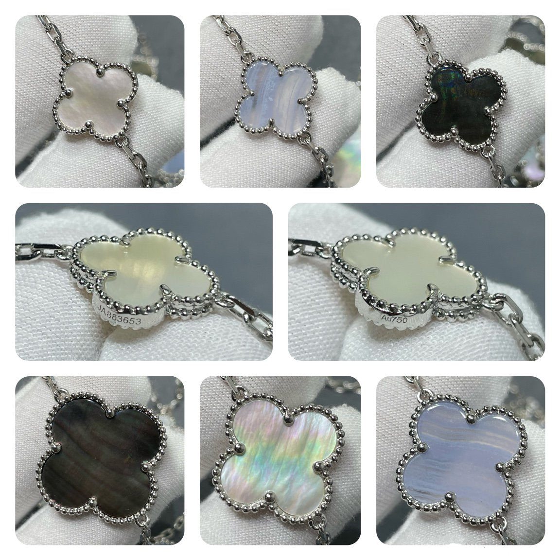 [Love Lucky]CLOVER 16 MOTIF CHALCEDONY MOP SILVER NECKLACE