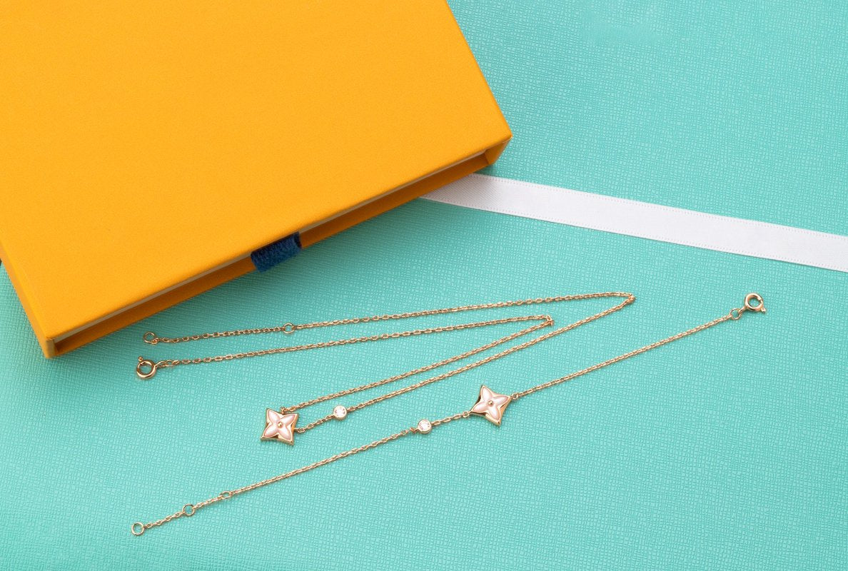 [Love Lucky]STAR PINK MOP 1 DIAMOND PINK GOLD NECKLACE
