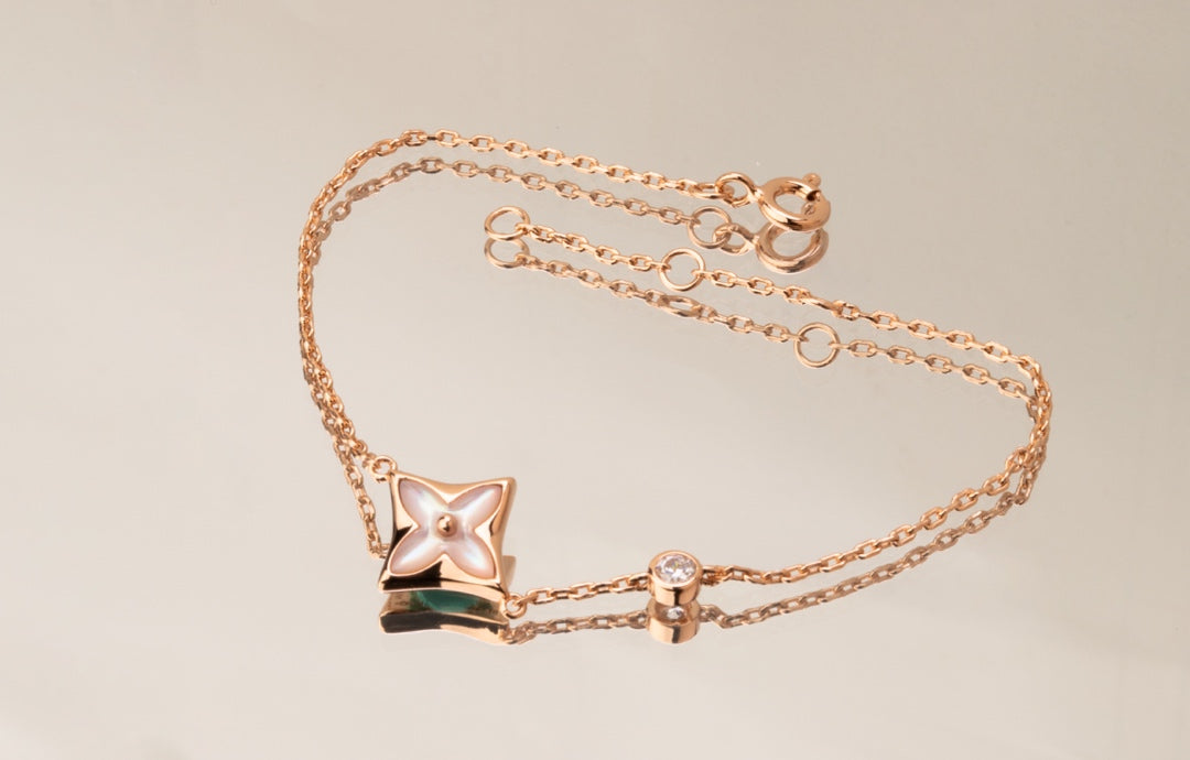 [Love Lucky]STAR PINK MOP 1 DIAMOND PINK GOLD NECKLACE