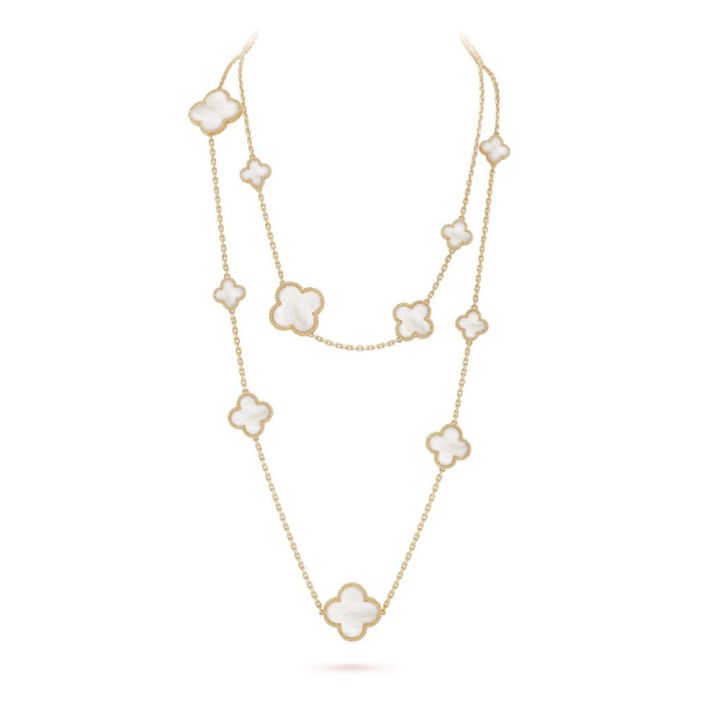 [Love Lucky]CLOVER 16 MOTIF WHITE MOP GOLD NECKLACE
