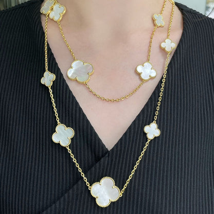 [Love Lucky]CLOVER 16 MOTIF WHITE MOP GOLD NECKLACE