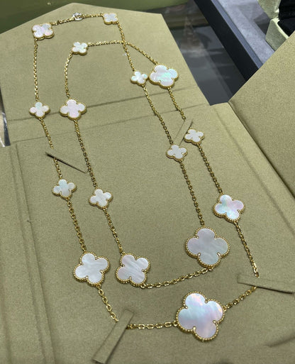 [Love Lucky]CLOVER 16 MOTIF WHITE MOP GOLD NECKLACE