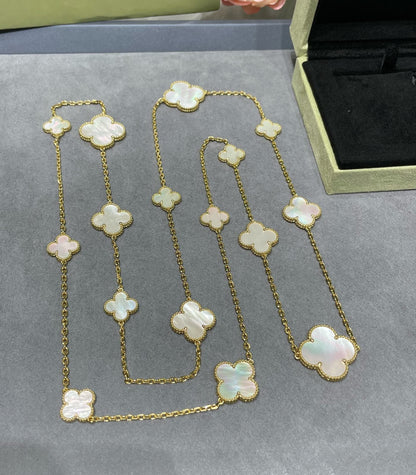 [Love Lucky]CLOVER 16 MOTIF WHITE MOP GOLD NECKLACE