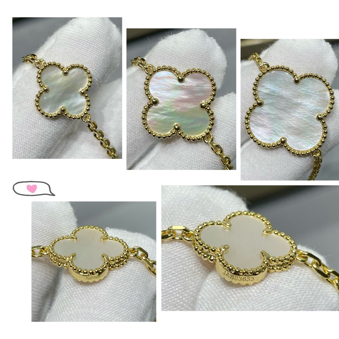 [Love Lucky]CLOVER 16 MOTIF WHITE MOP GOLD NECKLACE