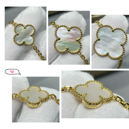 [Love Lucky]CLOVER 16 MOTIF WHITE MOP GOLD NECKLACE