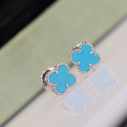[Love Lucky]CLOVER MINI TURQUOISE SILVER STUD EARRINGS