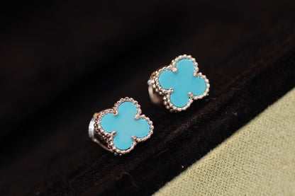 [Love Lucky]CLOVER MINI TURQUOISE SILVER STUD EARRINGS