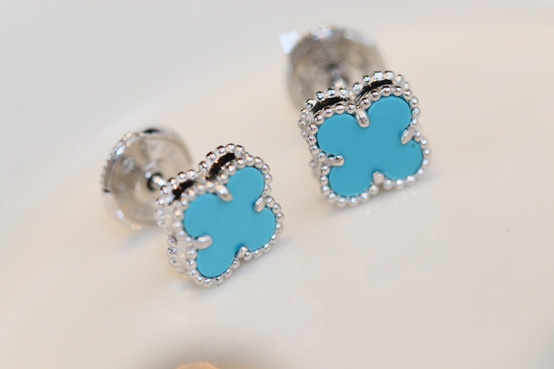 [Love Lucky]CLOVER MINI TURQUOISE SILVER STUD EARRINGS