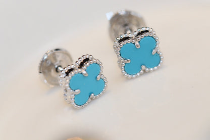 [Love Lucky]CLOVER MINI TURQUOISE SILVER STUD EARRINGS