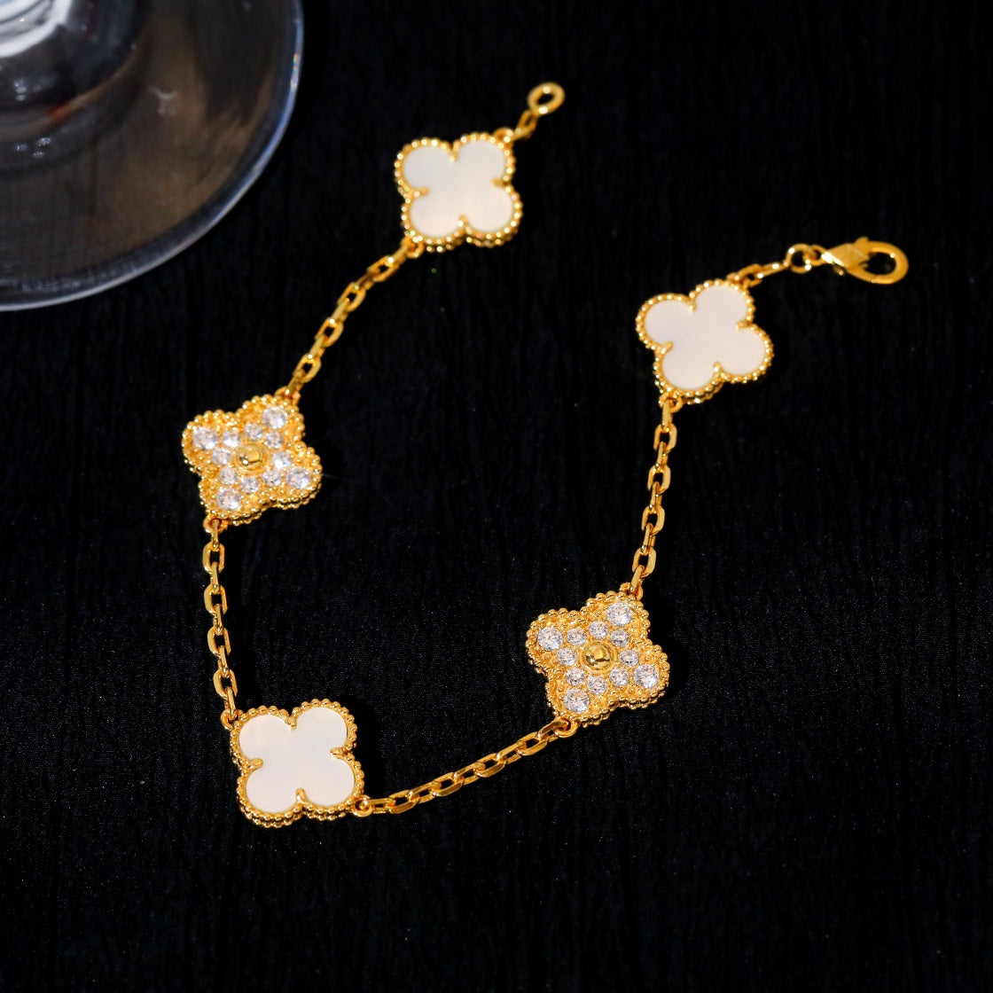[Love Lucky]CLOVER BRACELET 5 MOTIF WHITE MOP DIAMOND