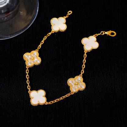 [Love Lucky]CLOVER BRACELET 5 MOTIF WHITE MOP DIAMOND