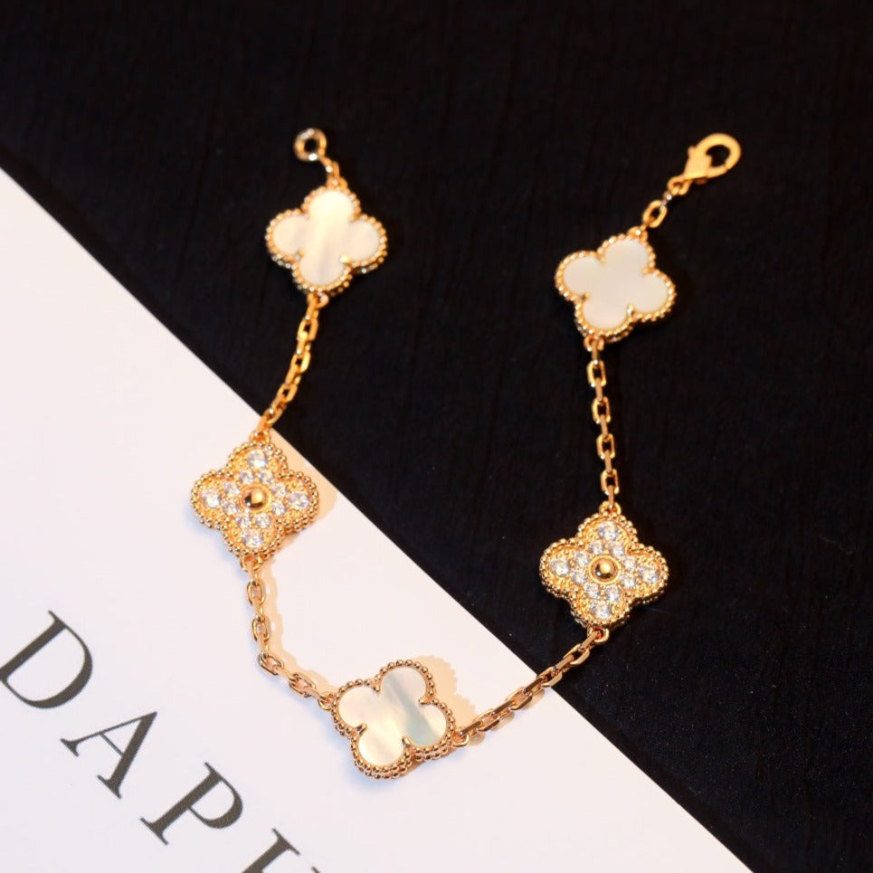 [Love Lucky]CLOVER BRACELET 5 MOTIF WHITE MOP DIAMOND