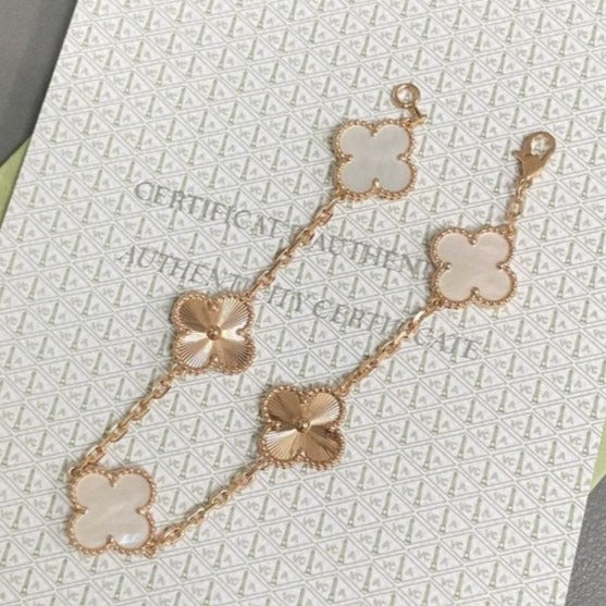 [Love Lucky]CLOVER BRACELET 5 MOTIF WHITE MOP PINK GOLD