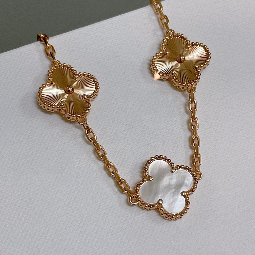 [Love Lucky]CLOVER BRACELET 5 MOTIF WHITE MOP PINK GOLD